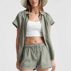 Quince 100% Tencel Lyocell Olive Button Front Camp Shirt Womens Small